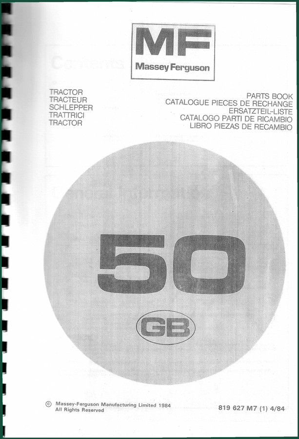 Massey Ferguson 50 1984 Parts Catalog – 565 Pages Factory Specs