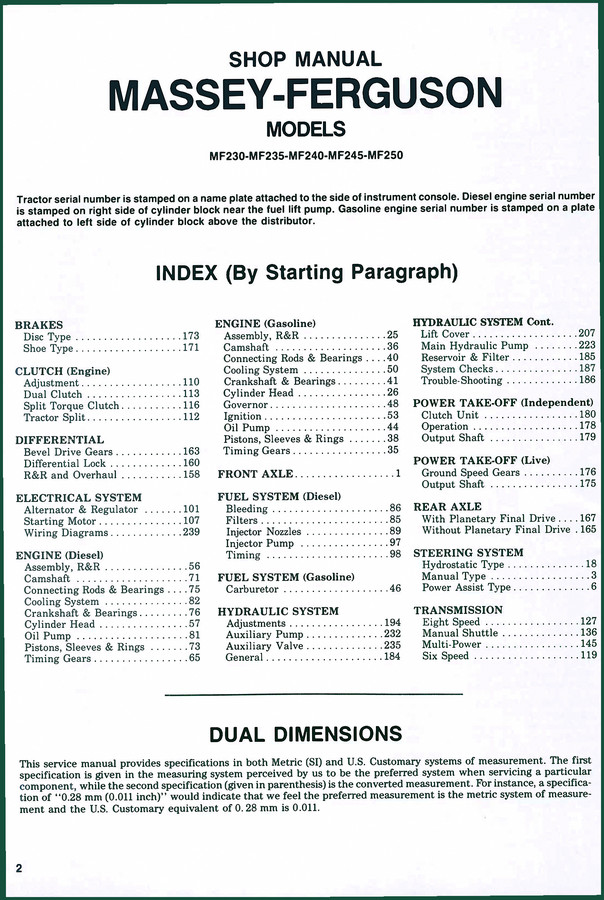 Massey Ferguson MF230, MF235, MF240 Service Manual – 93 Pages