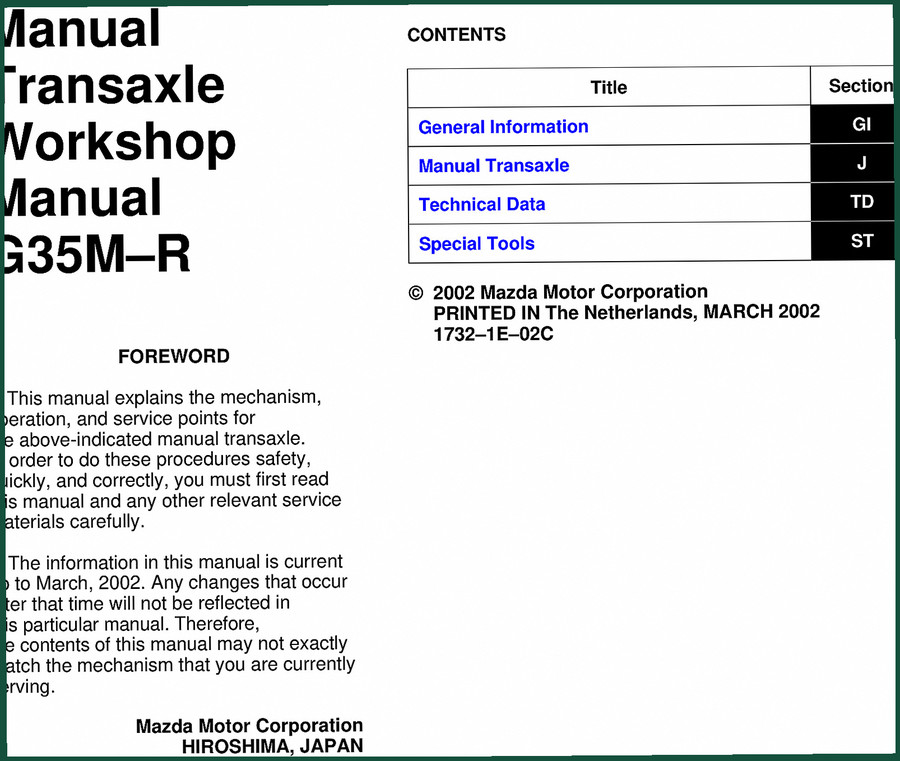 Mazda Motor G35M-R 2002 Workshop Manual – 63 Pages OEM