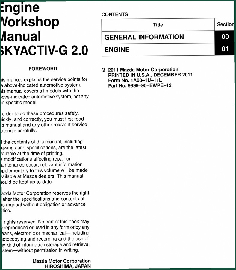 Mazda SKYACTIV-G 2.0 2011 Workshop Manual – OEM Factory Service Document