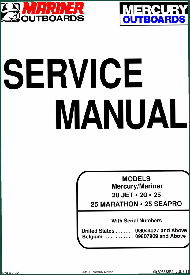 Mercury 20 JET, 20, 25, 25 MARATHON, 25 SEAPRO 1998 Service Manual