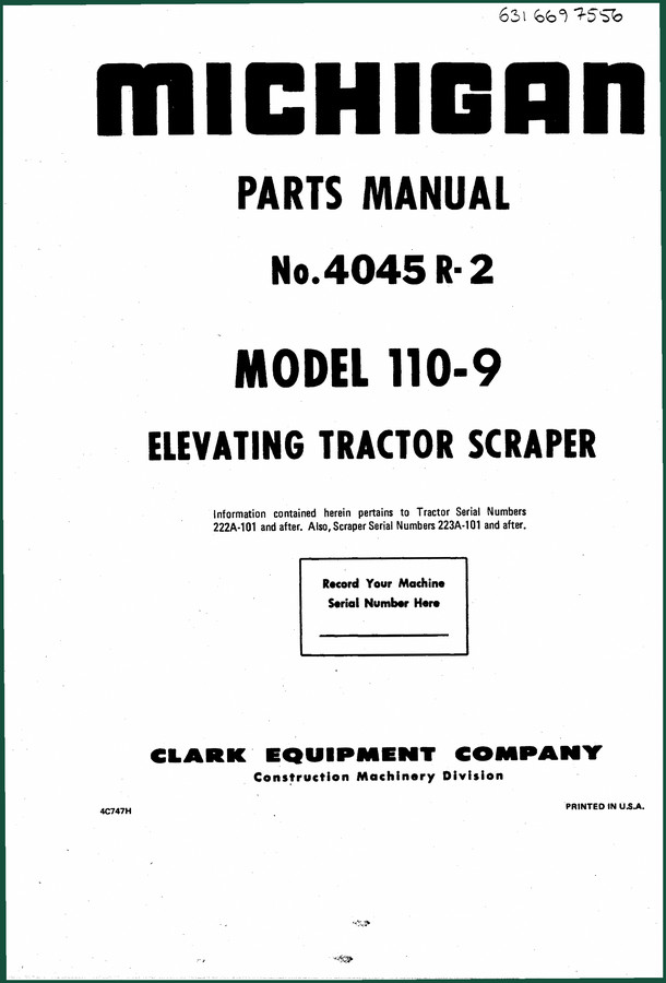 Michigan 110-9 Parts Catalog – 172 Pages OEM Exploded Views