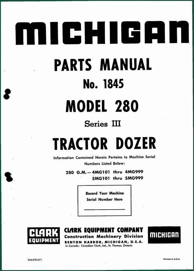 Michigan 280 1966 Parts Catalog – OEM Factory Exploded Views