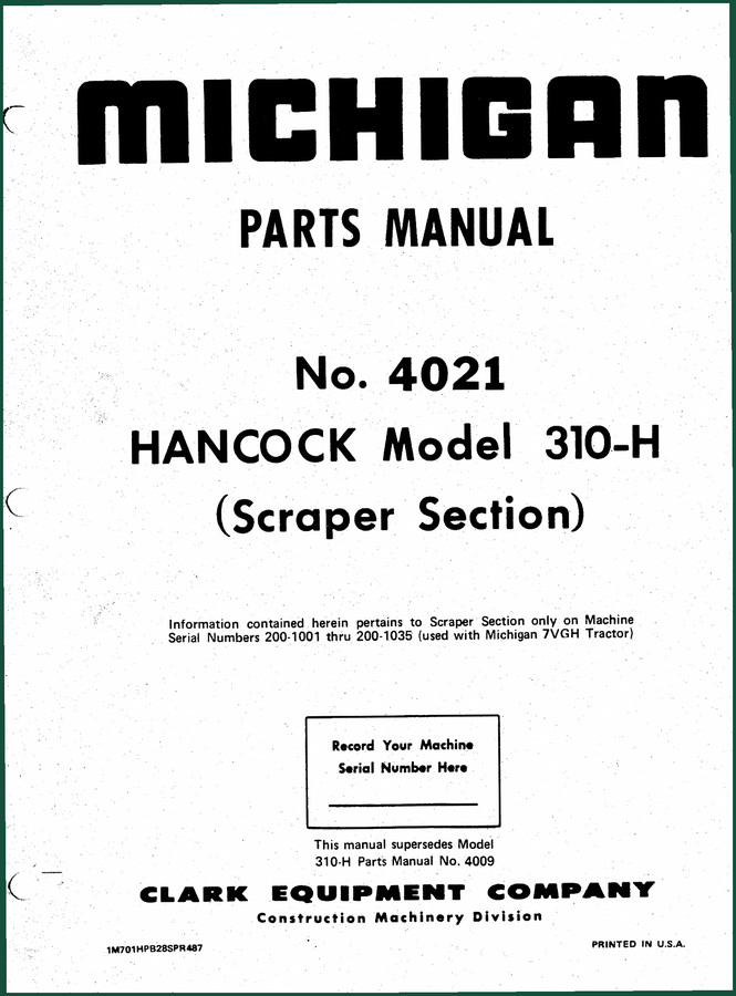 Michigan 310-H Parts Catalog – OEM Exploded Views & Part Numbers