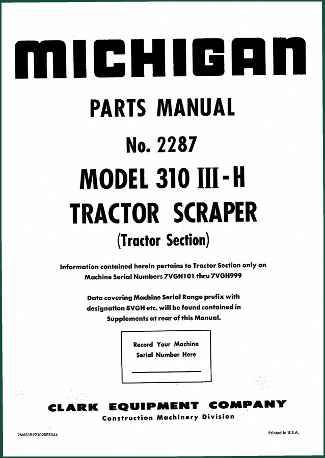 Michigan 310 III-H Parts Catalog – 104 Pages OEM Exploded Views