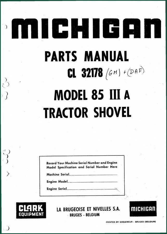 Michigan 85 III A Parts Catalog – 216 Pages OEM Exploded Views