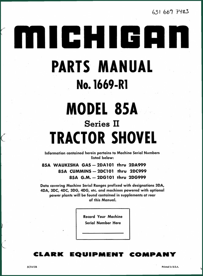 Michigan 85A Parts Catalog – 188 Pages OEM Exploded Views & Part Numbers