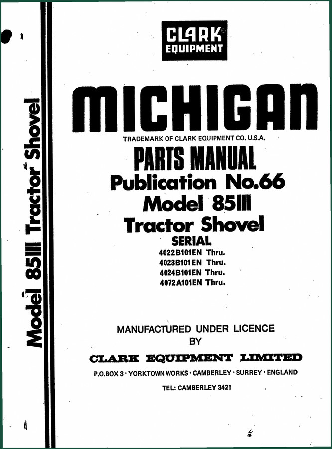 Michigan 85III 1965 Parts Catalog – 181 Pages OEM Exploded Views