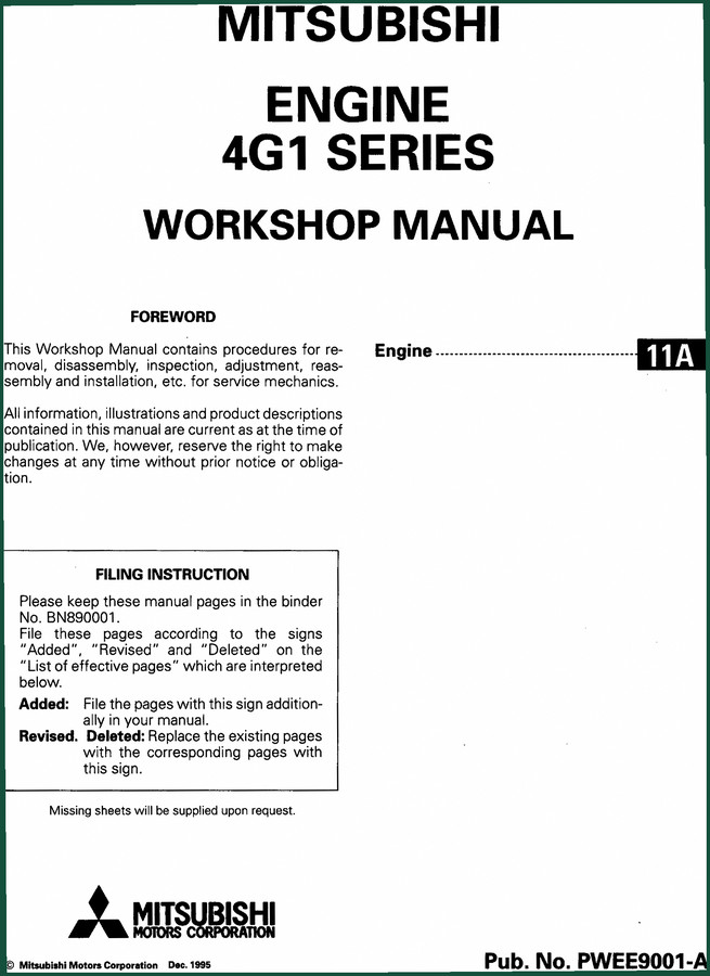Mitsubishi 4G1 SERIES 1995 Workshop Manual – 84 Pages of Factory Specs