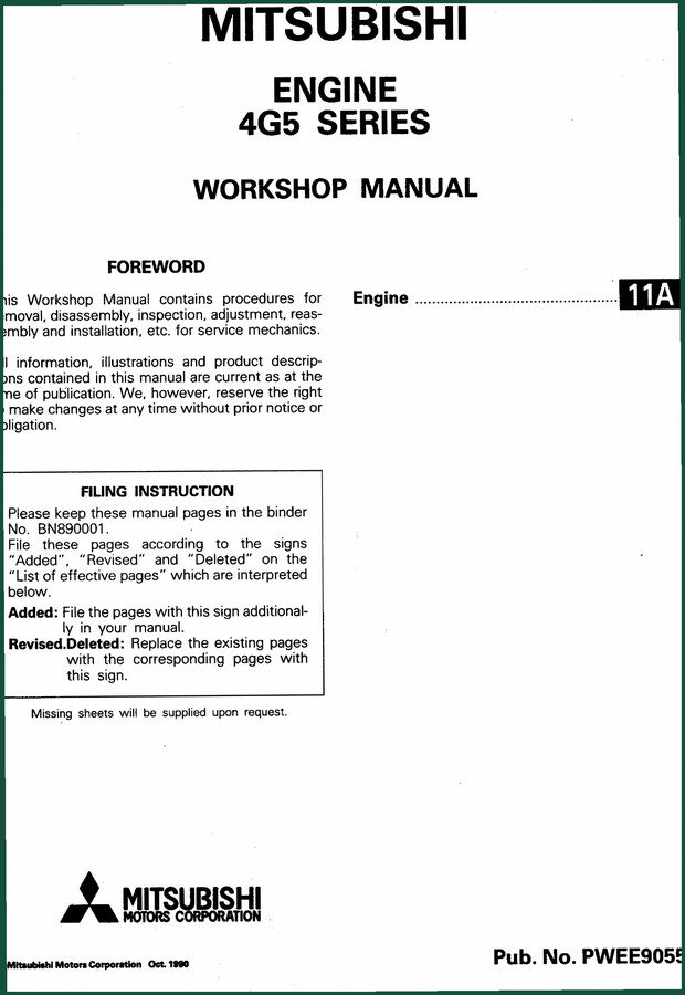 Mitsubishi 4G5 1990 Workshop Manual – Factory Specs for 4G5 Engines