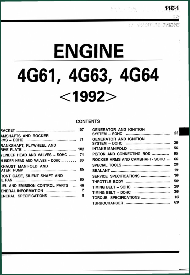 Mitsubishi 4G63, 4G64, 4G61 1992 Technical Manual – Factory Specs