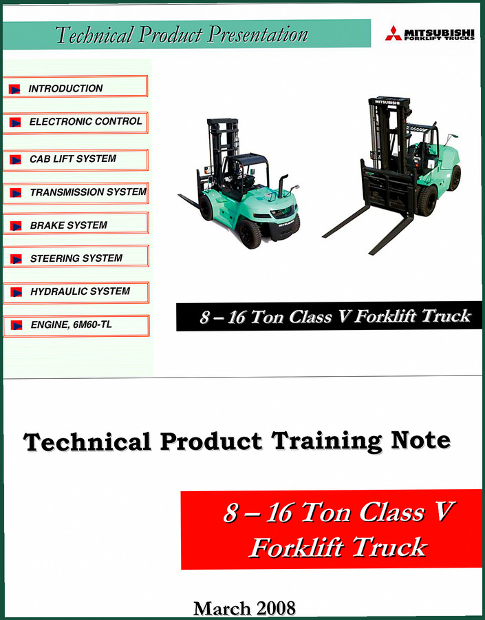 Mitsubishi FD80N-FD135N 2008 Training Manual – Factory Specs for Forklifts