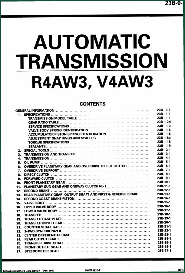 Mitsubishi Motors R4AW3 V4AW3 1997 Service Manual 138 Pages