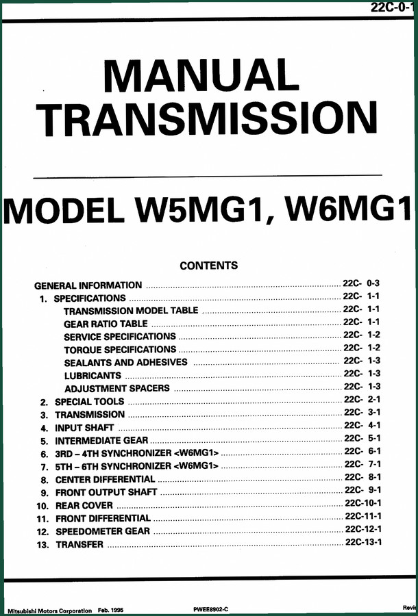Mitsubishi Motors W5MG1, W6MG1 1995 Service Manual – Factory Specs
