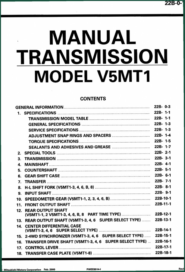 Mitsubishi V5MT1 1995 Technical Manual – Factory Transmission Specs