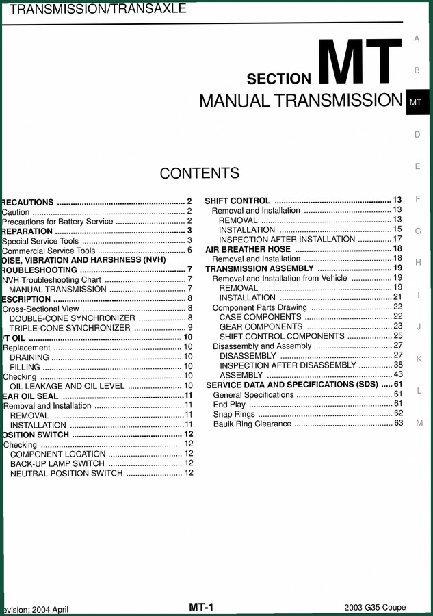 Nissan G35 Coupe 2004 Service Manual – 64 Pages Factory Specs