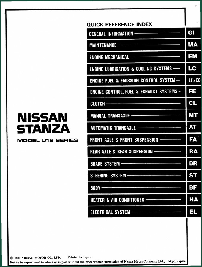 Nissan U12 1989 Service Manual – 970 Pages of Factory Spec Data