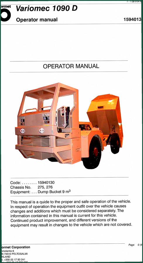 Normet Variomec 1090 D Service Manual – 39 Pages OEM Specs