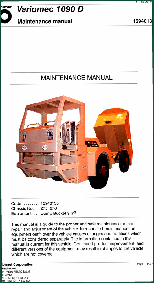 Normet Variomec 1090 D Service Manual – Factory Repair Specs