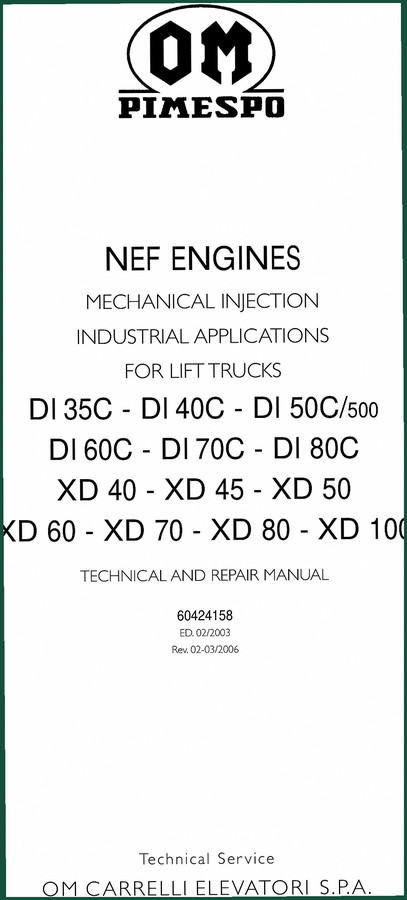 FIAT OM Carrelli Elevatori DI 35C–DI 70C 2003 Technical Manual
