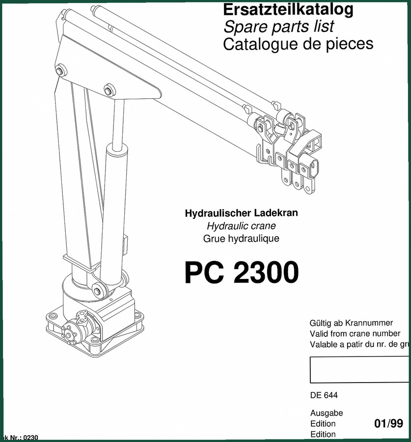 Palfinger PC 2300 1998 Parts Catalog – OEM Part Numbers