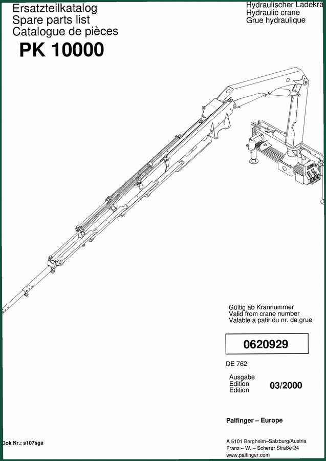 Palfinger PK 10000 2000 Parts Catalog – OEM Parts Identification