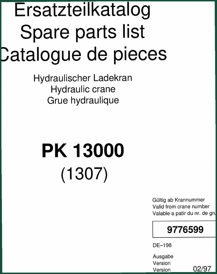Palfinger PK 13000 1997 Parts Catalog – OEM Exploded Views & Part Numbers
