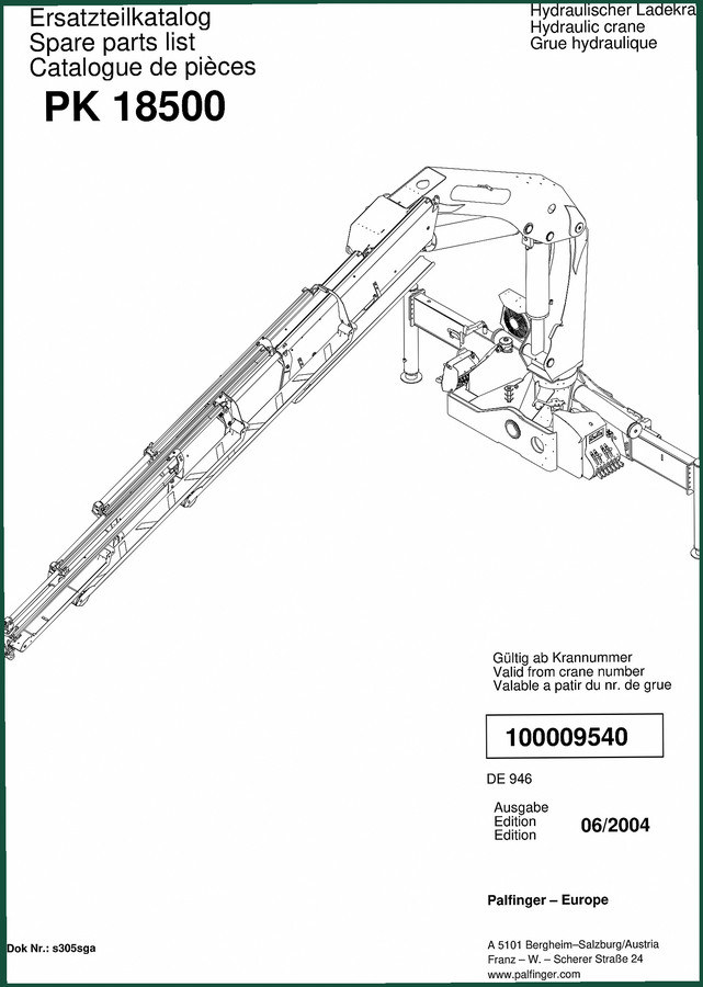 Palfinger PK 18500 2004 Parts Catalog – Official OEM Documentation