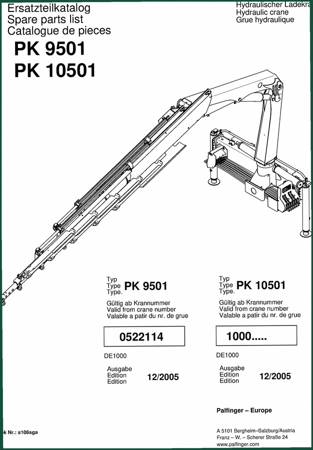 Palfinger PK 9501, PK 10501 2005 Parts Catalog – OEM Exploded-View Diagrams