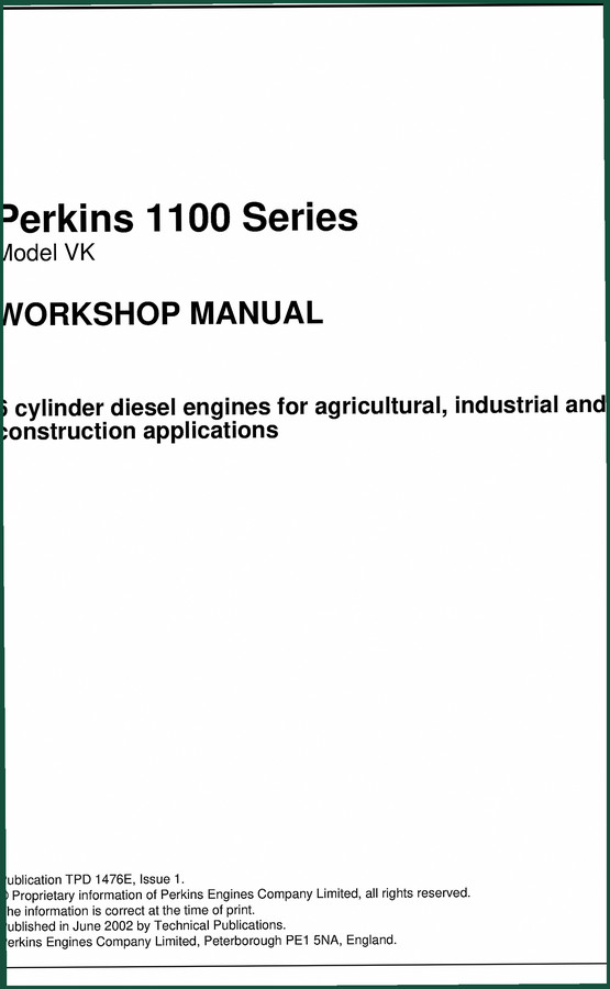 Perkins 1100 Series 2002 Workshop Manual – OEM Service Data