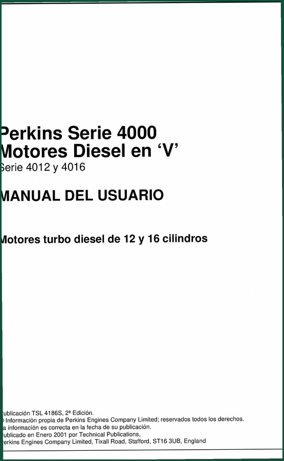 Perkins 4000 2001 User Manual – Factory Specs for V12/V16 Diesel Engines