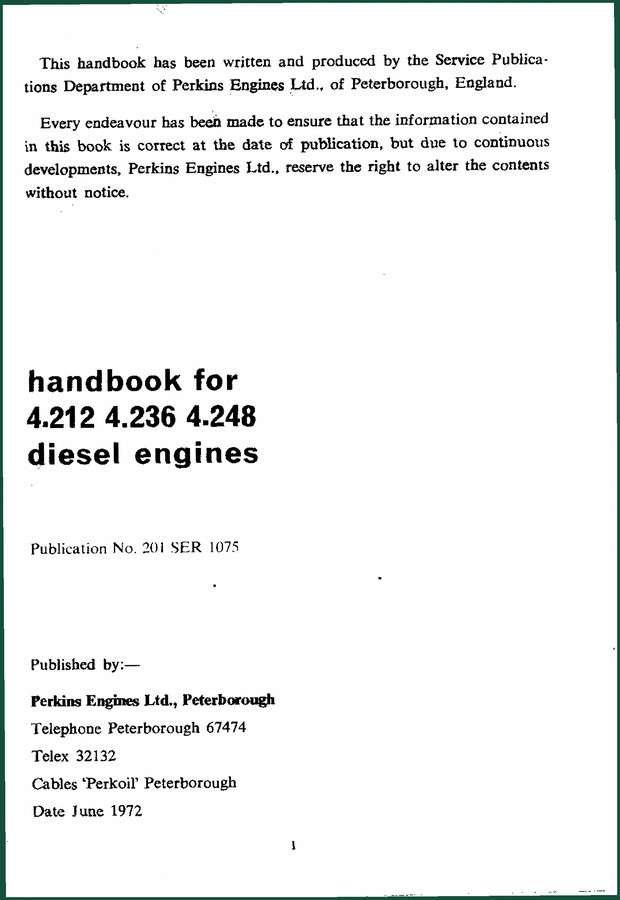 Perkins 4.248, 4.236, 4.212 1972 Technical Manual – OEM Specs