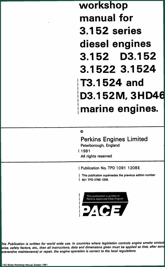 Perkins 3.152, 3.1522, T3.1524, D3.152M 1991 Workshop Manual