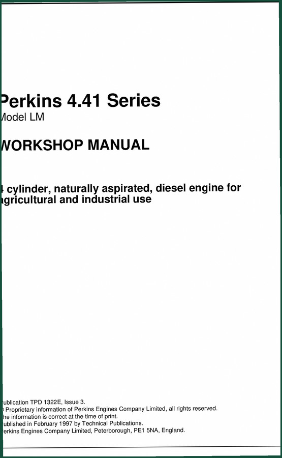 Perkins Engines 4.41 1997 Workshop Manual – OEM Specifications
