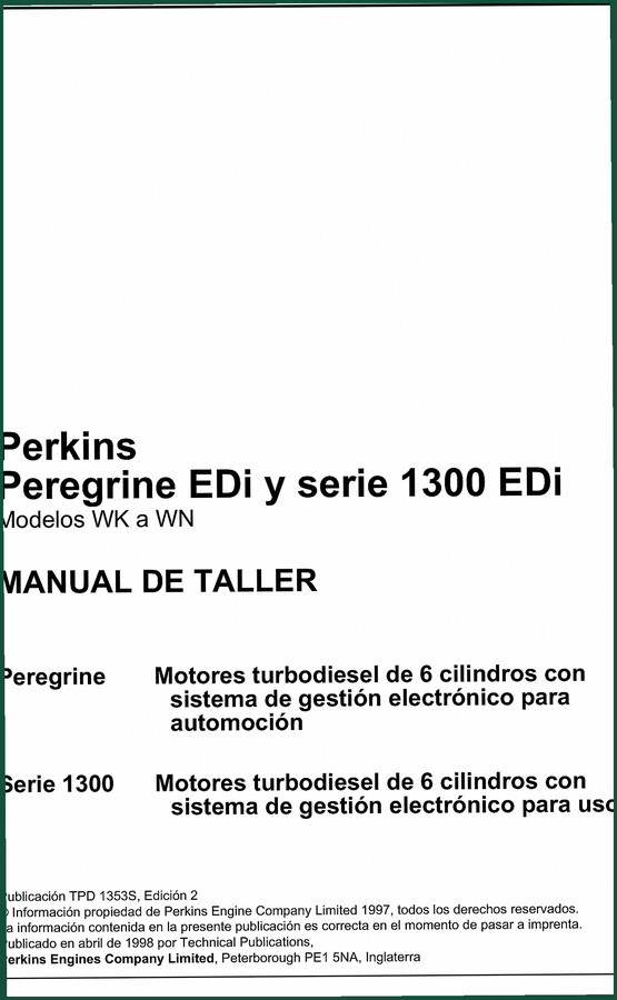 Perkins Peregrine Serie 1300 1997 Workshop Manual – OEM Service Data
