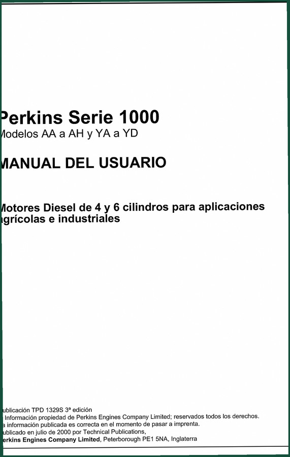 Perkins Serie 1000 2000 User Manual: Factory Specs for Diesel Engines