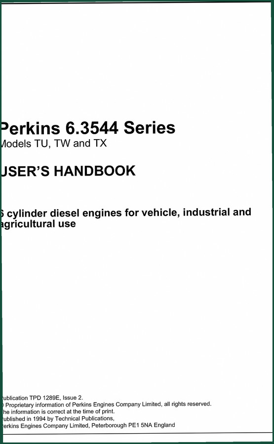 Perkins TU, TW, TX 1994 User Manual – OEM Factory Specs