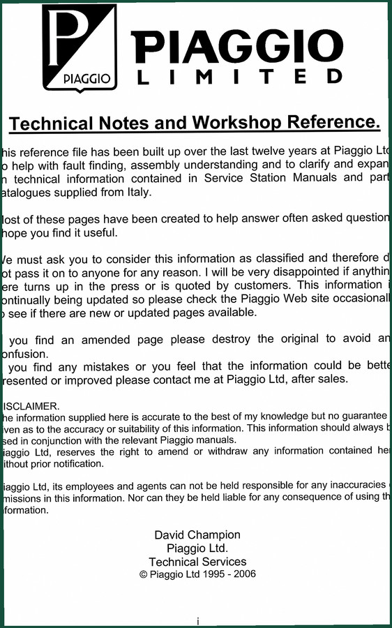 Piaggio Liberty 125 & 50cc 2t Auto 2006 Technical Manual – OEM Factory Data