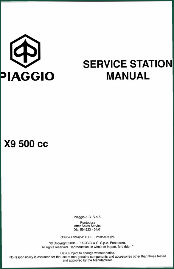 Piaggio X9 500 2001 Service Manual – OEM Factory Specs for Technicians