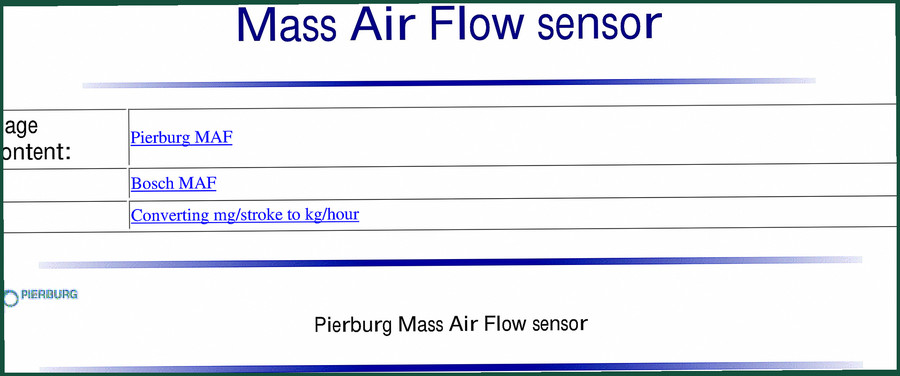 Pierburg AGR, AHF Technical Manual – MAF Sensor Wiring & Curves