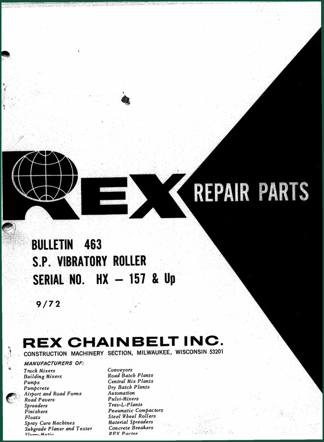 Terexlift S.P. VIBRATORY ROLLER 1972 Parts Catalog – 61 Pages OEM Data