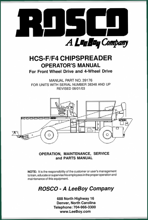 Rosco HCS-F/F4 2003 Operators Manual – OEM Specs for Chipspreaders