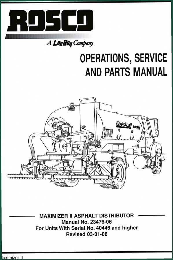 Rosco Maximizer II 2006 Service Manual – 405 Pages OEM Specs