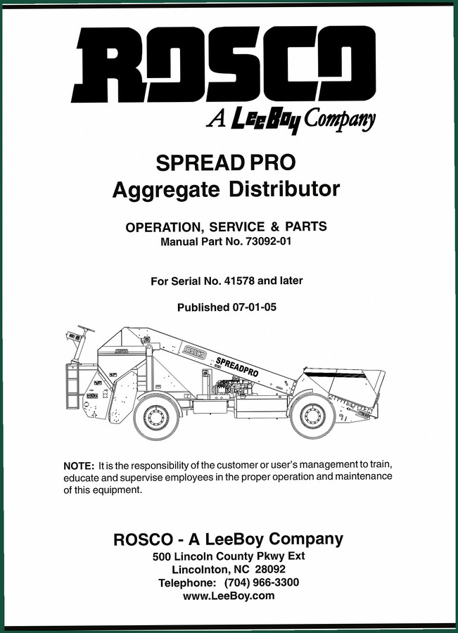 Rosco SpreadPro 2005 Service Manual – 267 Pages OEM Specs