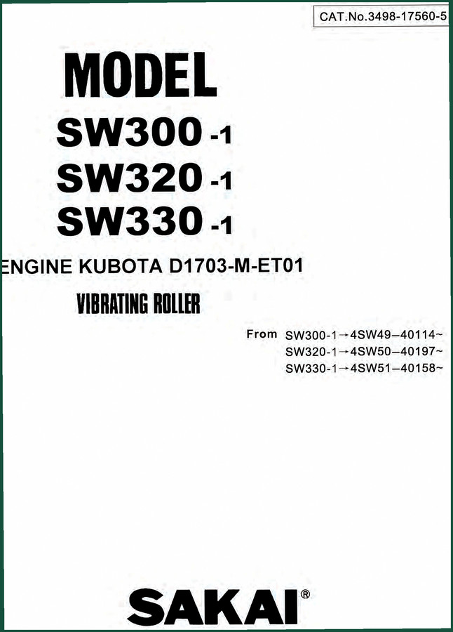 Sakai SW300-1, SW320-1, SW330-1 2012 Parts Catalog – OEM Exploded-View Parts Manual