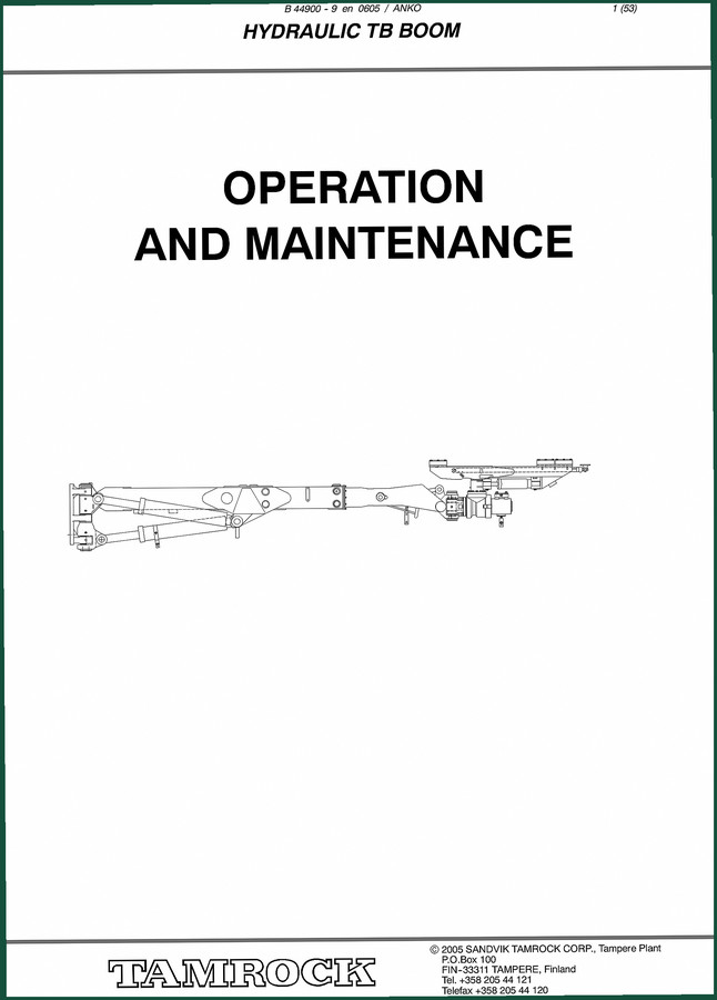 Sandvik HYDRAULIC TB BOOM 2005 Operators Manual – Factory Specs for Boom Maintenance