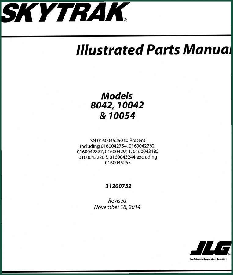 Skytrak 8042, 10042, 10054 2014 Parts Catalog – 382 Pages OEM