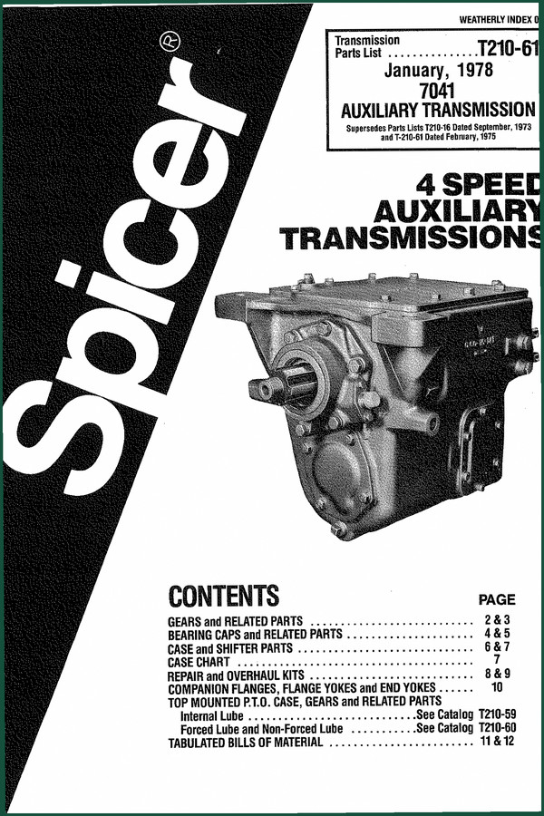 Dana Spicer 7041 1978 Parts Catalog - OEM Parts List for 4 Speed Auxiliary