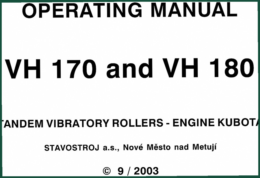 Stavostroj VH 170 VH 180 2003 Operators Manual – Factory Specs for Tandem Vibratory Rollers