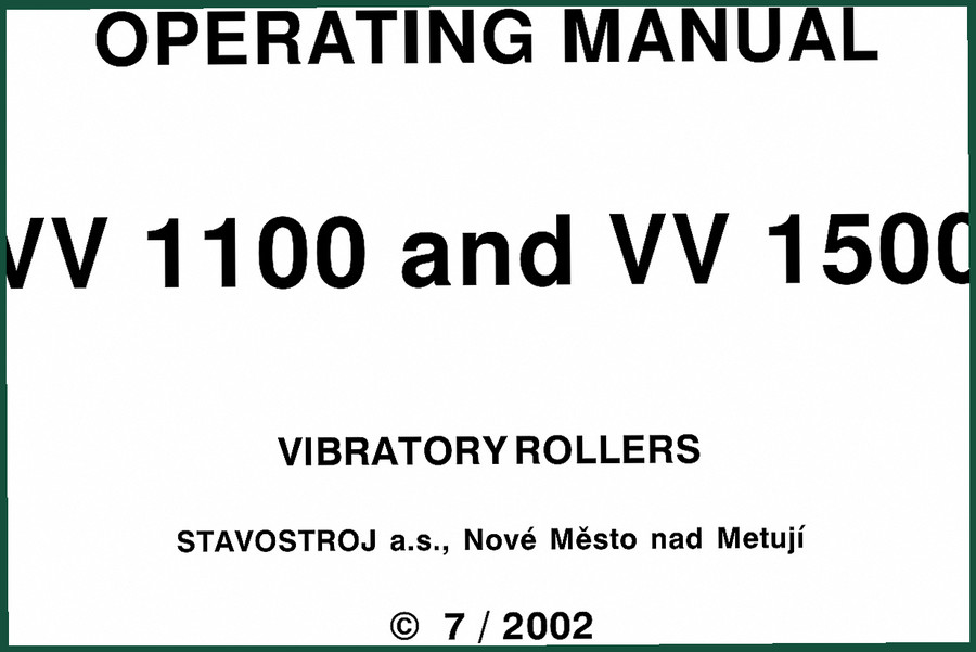 Stavostroj VV 1100, VV 1500 2002 Operators Manual – Factory Specs